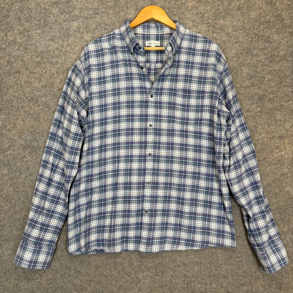 Peter Millar Mountainside Button Down Shirt Men XL Blue Check Soft Light Flannel